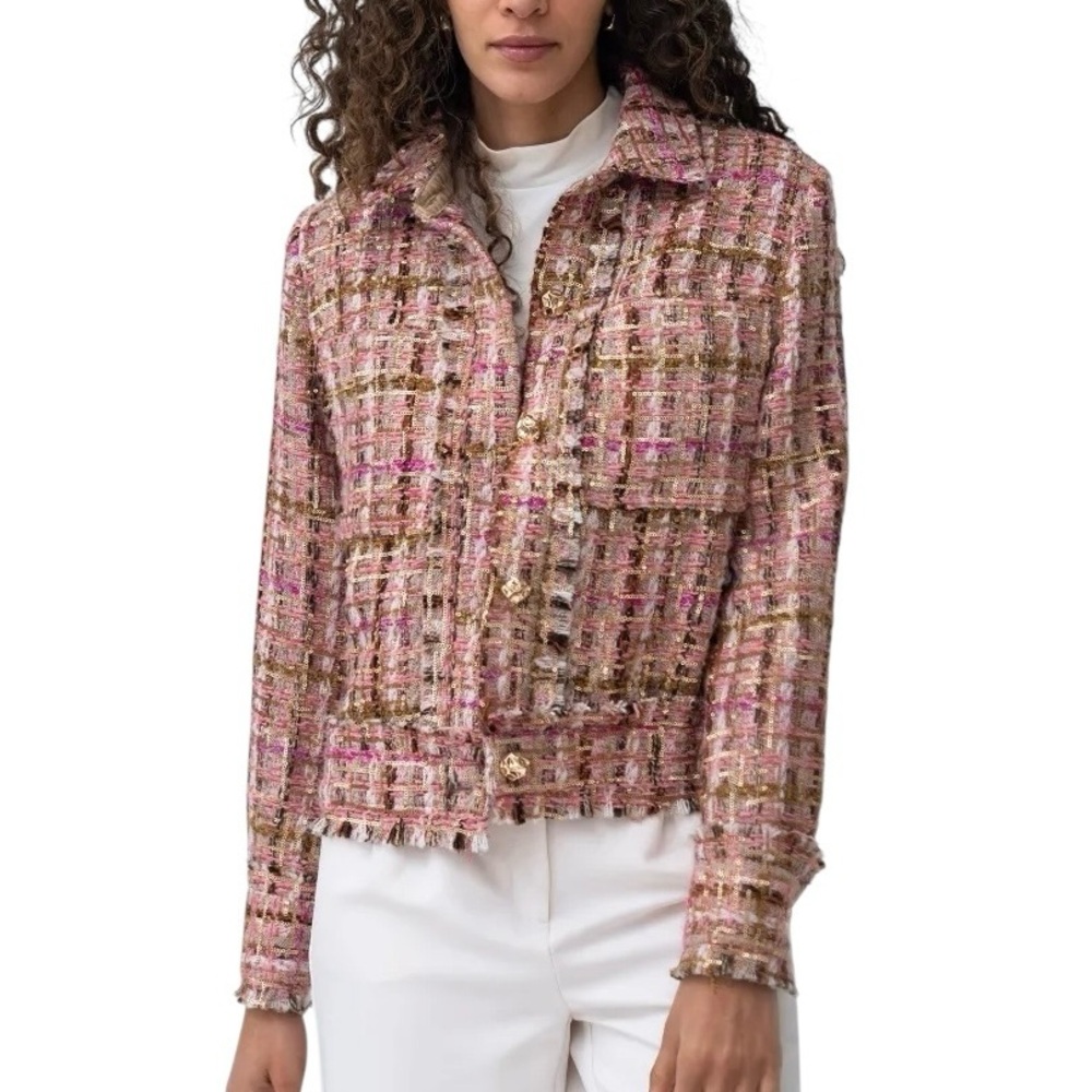 Adrienne Landau Pink and Brown Tweed Cropped Jacket